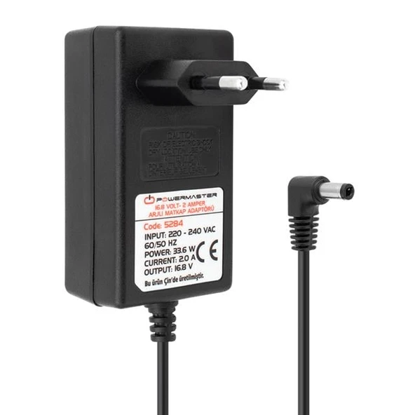 Powermaster PM-5284 16.8 Volt - 2 Amper - 33.6 Watt 5.5*2.5 Mm L Uçlu Şarjlı Matkap Adaptörü ürün görseli 1