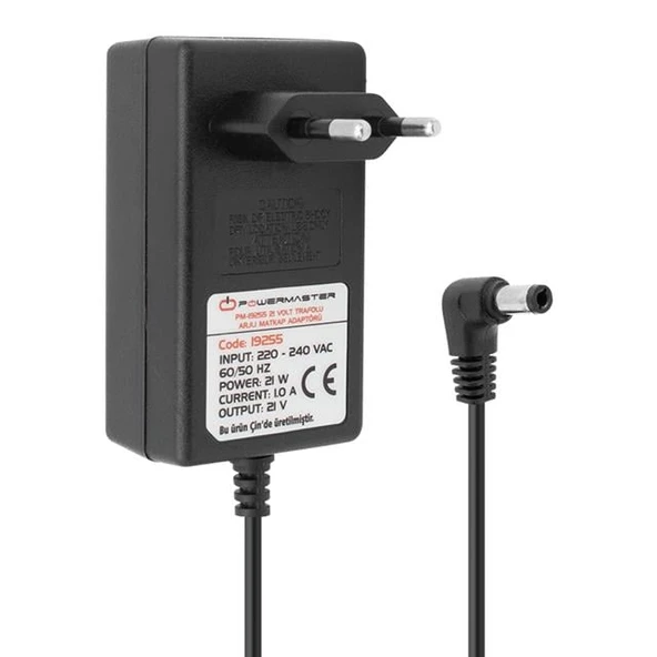Powermaster PM-19255 21 Volt - 1 Amper - 21 Watt 5.5*2.5 Mm L Uçlu Şarjlı Matkap Adaptörü ürün görseli 1