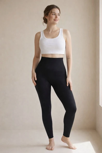 U&ME Yüksek Bel Uzun Korse Tayt, Karın Toparlayıcı Kalça Şekillendirici İncelten Slim Fit Kadın Shapewear Siyah ürün görseli 1