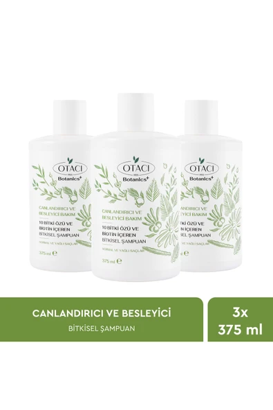 Otacı Botanics+ Canlandırıcı & Besleyici Bakım - 10 Bitki Özü ve Biotin İçeren Bitkisel Şampuan Üçlü Paket ürün görseli 1