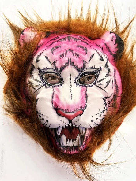 Kahverengi Saçlı Pembe Yüz Kurt Maske Kaplan Maske Mega Peluş 26 No P147904S6468 ürün görseli 1