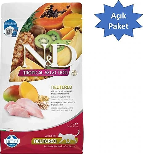 N&D Tropical Selection Tavuk Etli 10 kg Kısırlaştırılmış Yetişkin Kedi Maması - Açık Paket ürün görseli 1