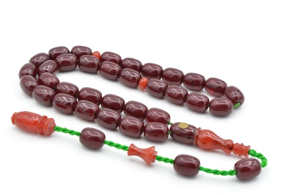 İsa Balkaya İmzalı Kapsül Kesim Bordo Sıkma Kehribar Tesbih ürün görseli 1