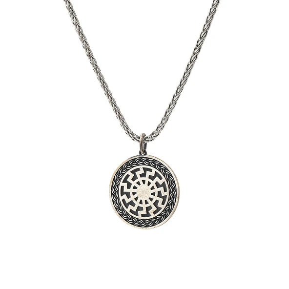 925 Ayar Gümüş Ancient Sun Circle Kolye  Antik Güneş Tekerleği Sembolü Minimalist Yuvarlak Kolye Ucu, Erkek Kadın Silver Amulet Kolye 2.5 cm ürün görseli 1