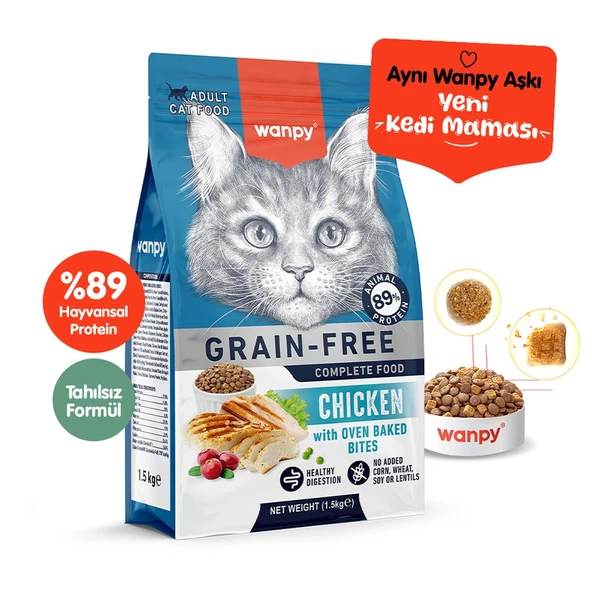 Wanpy Tahılsız Tavuklu Yetişkin Kedi Maması 1,5 Kg ürün görseli 1