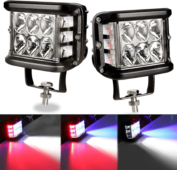 Space Offroad Sis Lambası - 12 Ledli 36W Beyaz-Kırmızı-Mavi (2'li) ürün görseli 1