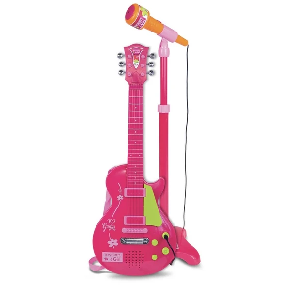 Elektronik Ayaklı Mikrofonlu Pembe Gitar - Resim 3
