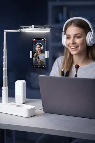 LED Işıklı 360 Döner Kumandalı Selfie Telefon Standı Ring Light Tripod Canlı Yayın TikTok YouTube Video Çekim Işığı ürün görseli 1