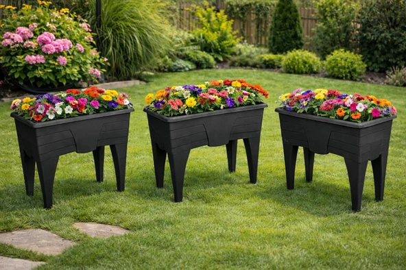 SO-AB02 Dekoratif Ayaklı Bahçe Yetiştirme Saksı 60 Lt No:2 Antrasit 3 Adet - Resim 3