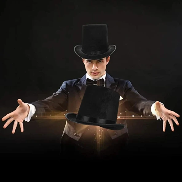 Yetişkinler İçin Siyah Renk Ringmaster Sihirbaz Şapkası Silindir Şapka P149494S2832 ürün görseli 1