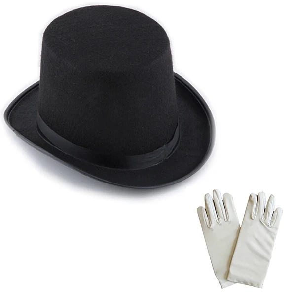 Siyah Sihirbaz Fötr Şapka 15 cm - 1 Çift Beyaz Sihirbaz Eldiveni - Yetişkin Boy P149497S7764 ürün görseli 1