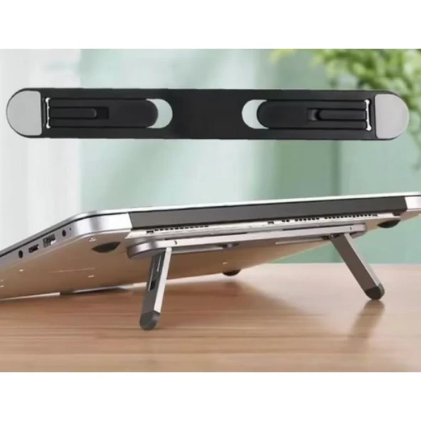 Siyah 2 Kademeli Katlanabilir ve Yapışkanlı Laptop Standı ürün görseli 1