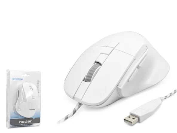 7D Ergonomi̇k Kablolu Ofi̇s Mouse 3600 Dpi - Beyaz ND1209W ürün görseli 1