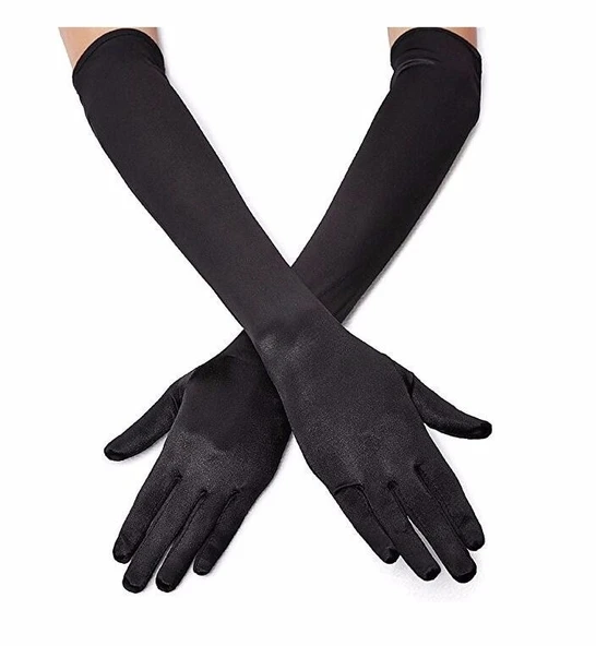 Siyah Renk Likralı Dirseğe Kadar Uzun Kumaş Eldiven 40 cm P152579S8351 ürün görseli 1