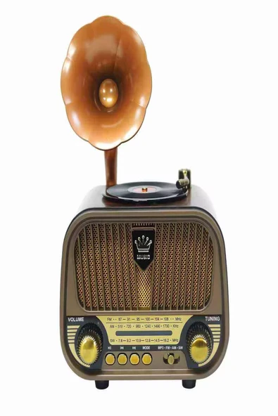 ULTRATEKNO MD-1319BT Nostaljik Gramofon Tasarımlı Retro Bluetooth Hoparlör | FM Radyo | USB AUX MP3 | 1200 mAh ürün görseli 1