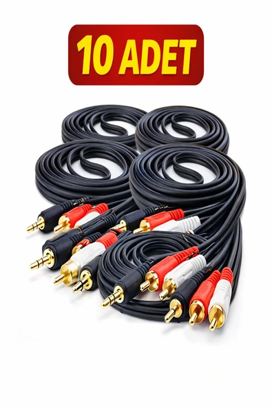 ULTRATEKNO 3.5mm AUX to 2 RCA Ses Kablosu 1.5m | 10’lu Paket | Standart Ses Kablosu ürün görseli 1