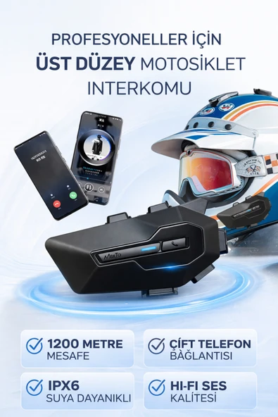 ULTRATEKNO Maxto X2 Profesyonel Motosiklet İntercom Bluetooth 5.0 – 1200m Çift Yönlü Konuşma - IPX6 Su Geçirmez ürün görseli 1