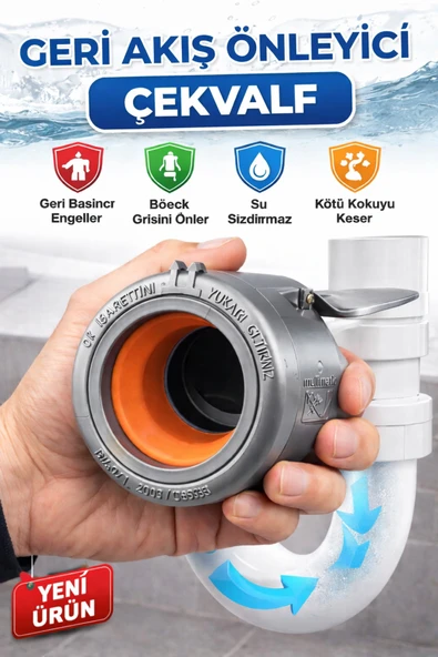 DESIPHON Lavabo Koku Giderici Çek Valfli Gider Adaptörü Ø50 Conta Evye Koku ve Böcek Önleyici Sistem ürün görseli 1