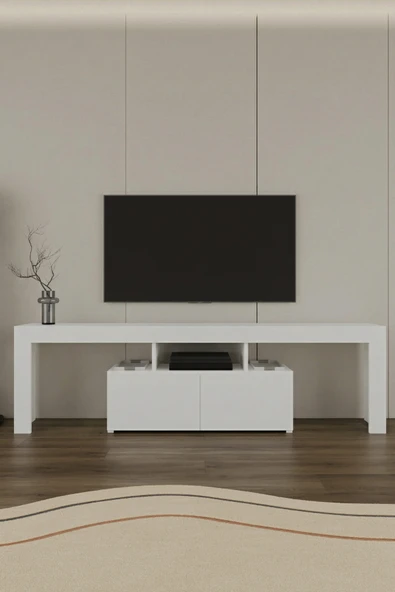 Loki 2 Kapaklı Raflı Tv Ünitesi 180 Cm Beyaz ürün görseli 1