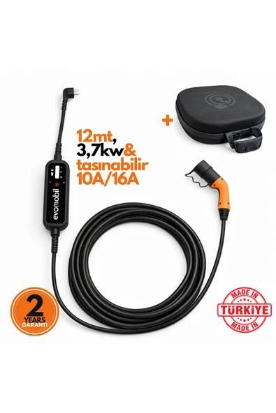 Evoşarj EvoMobil One Elektrikli Araç Şarj Cihazı 3,7kw - 16Amper - 12mt -Tip2 ürün görseli 1