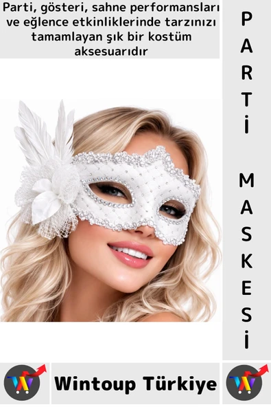#PartiMaskesi Luxery Estetik Kostüm Davet Yılbaşı Cosplay Balo Şık Tüylü Venedik Parti Maskesi ürün görseli 1