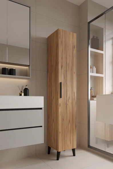 AYMOBSAN Mundo Tek Kapılı Banyo Dolabı Çok Amaçlı Dolap - Atlantik Çam ürün görseli 1