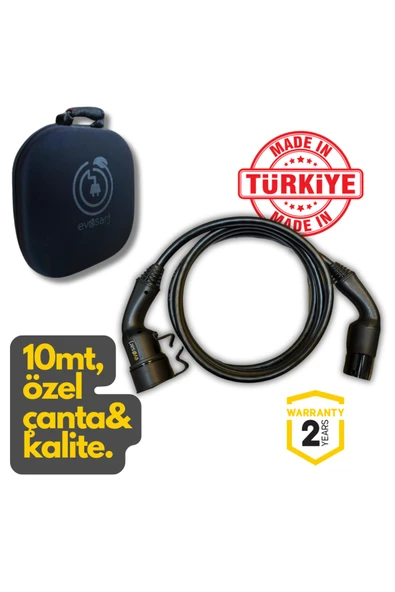 Evoşarj Elektrikli Otomobil Araç Ara Şarj Kablosu 32a, 22kw, 10mt, Tip2, Özel Çantalı ürün görseli 1