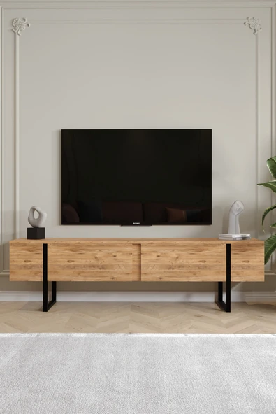 AYMOBSAN Serenity Metal Ayaklı Tv Ünitesi 180 cm - Atlantik Çam ürün görseli 1
