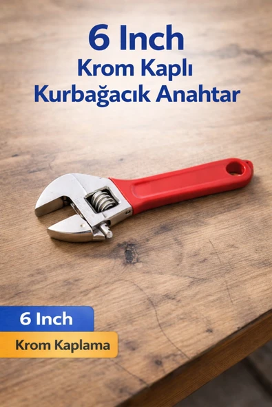 DESIPHON 6 İnç Kurbağacık Anahtar Krom Kaplı Ayarlı İngiliz Anahtarı – Dayanıklı Çelik El Aleti ürün görseli 1