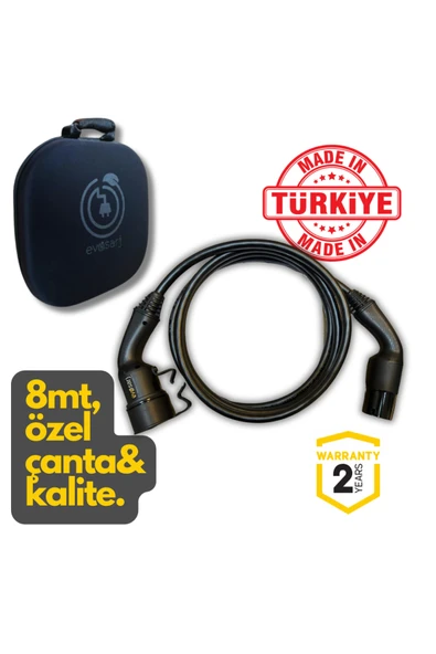 Evoşarj Elektrikli Otomobil Araç Ara Şarj Kablosu 32a, 22kw, 8mt, Tip2, Özel Çantalı ürün görseli 1