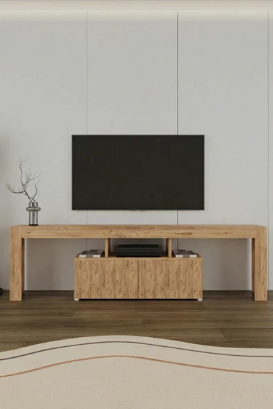 AYMOBSAN Loki 2 Kapaklı Raflı Tv Ünitesi 180 Cm Atlantik Çam ürün görseli 1