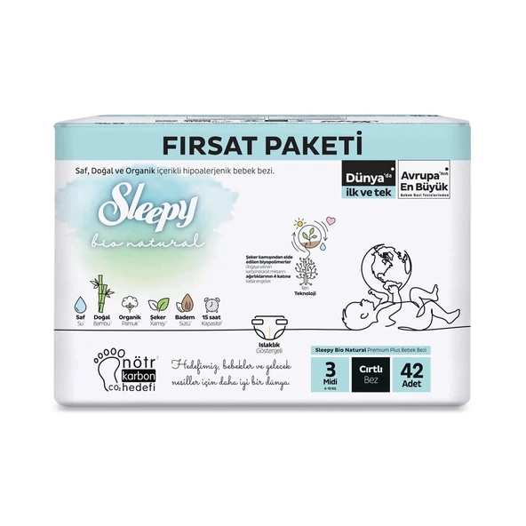 Bio Natural Bebek Bezi Fırsat Paketi 3 Beden 4-10 Kg 42 Adet ürün görseli 1