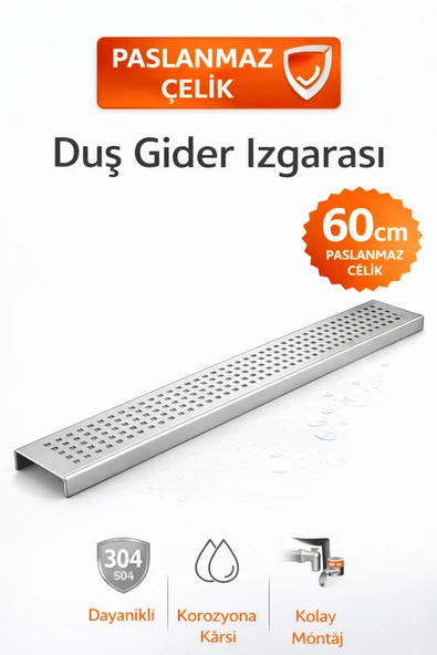 DESIPHON 60 cm Lineer Duş Gider Izgarası 304 Paslanmaz Çelik 5 cm Genişlik Üst Kapak ürün görseli 1