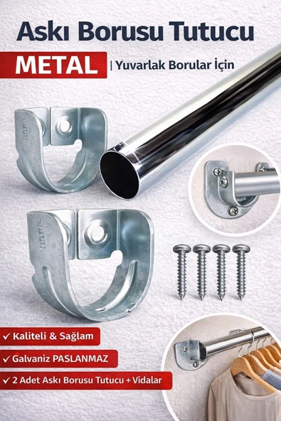 DESIPHON Krom Oval Boru Askı Flanşı Gardırop Dolap İçi Askılık Aparatı Mobilya Uyumlu 2 Adet Set ürün görseli 1