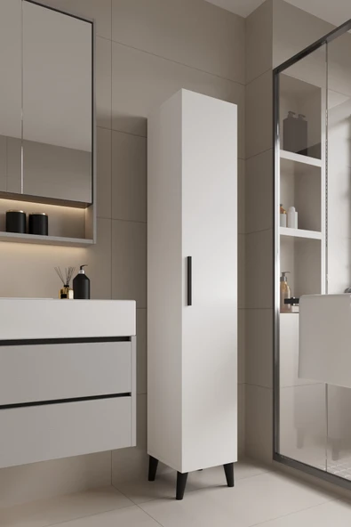AYMOBSAN Mundo Tek Kapılı Banyo Dolabı Çok Amaçlı Dolap - Beyaz ürün görseli 1