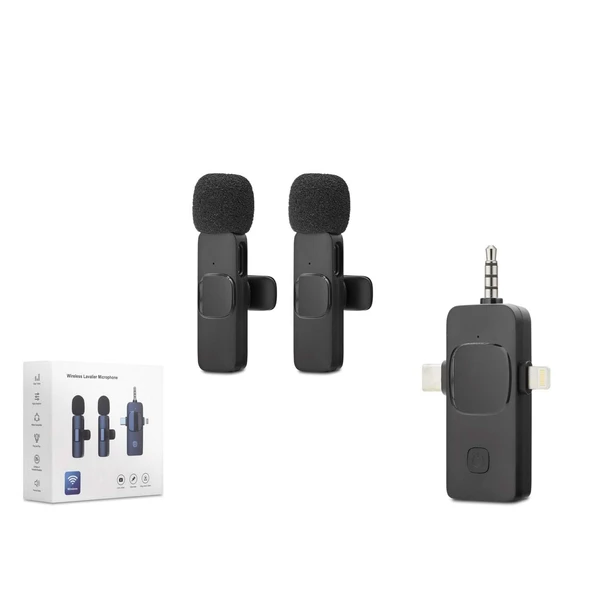 HADRON HDX2782 3in1 Type-C + Lightning + 3.5 mm Kablosuz 2’li Mikrofon Seti ürün görseli 1