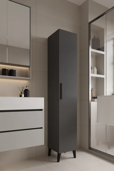 AYMOBSAN Mundo Tek Kapılı Banyo Dolabı Çok Amaçlı Dolap - Antrasit ürün görseli 1