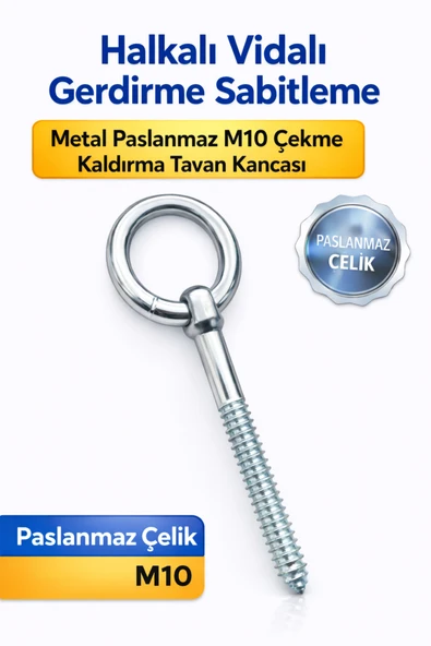 DESIPHON M10 Halkalı Vida Tavan Askı Kancası Paslanmaz Metal Gerdirme Sabitleme Vidası ürün görseli 1