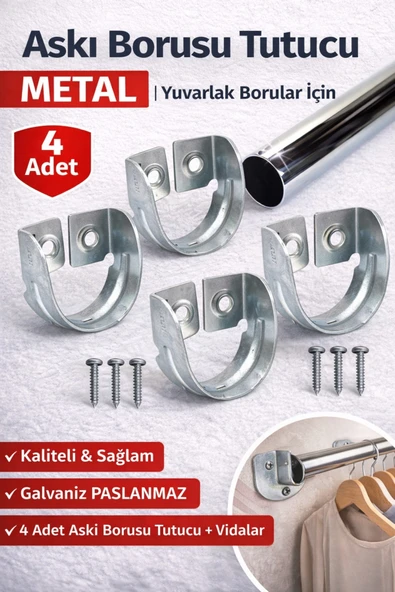 DESIPHON Krom Oval Boru Askı Flanşı Gardırop Dolap İçi Askılık Boru Aparatı Mobilya Uyumlu 4 Adet Set ürün görseli 1