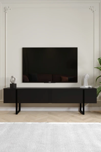 AYMOBSAN Serenity Metal Ayaklı Tv Ünitesi 180 cm - Siyah ürün görseli 1