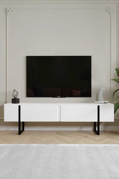 AYMOBSAN Serenity Metal Ayaklı Tv Ünitesi 180 cm - Beyaz ürün görseli 1