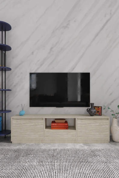AYMOBSAN Vanguard 3 Kapaklı Tv Ünitesi 160 cm - Traverten Desen ürün görseli 1