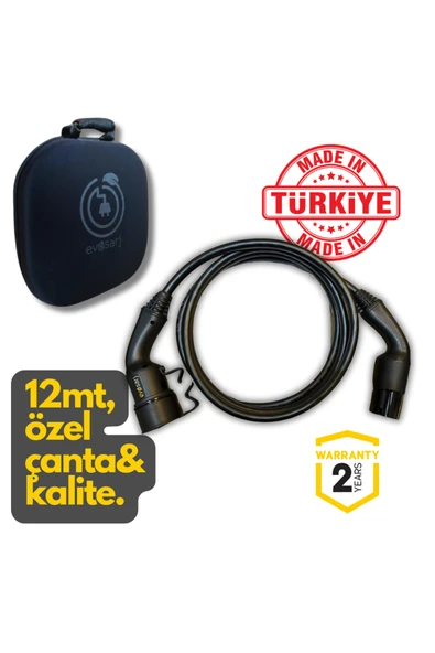 Evoşarj Elektrikli Otomobil Araç Ara Şarj Kablosu 32a, 22kw, 12mt, Tip2, Özel Çantalı ürün görseli 1