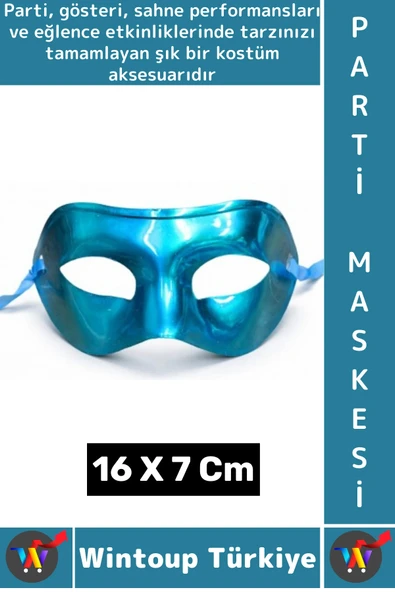 #PartiMaskesi Kadın Erkek Kostüm Davet Yılbaşı Cosplay Metalize Parlak Şık Parti Maskesi 16 X 7 Cm ürün görseli 1
