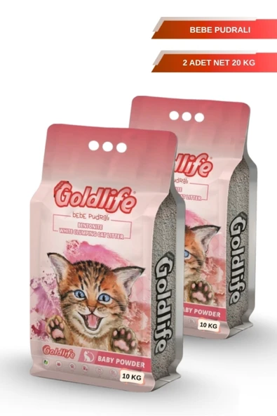 GOLD LİFE Bebe Pudrası Kokulu ince Taneli Kedi Kumu - (Net 10KG x 2 Adet) ürün görseli 1