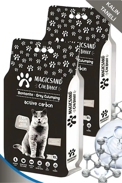 Aktif Karbon Kalın Taneli 10lt x 2 adet Bentonit Kedi Kumu ürün görseli 1