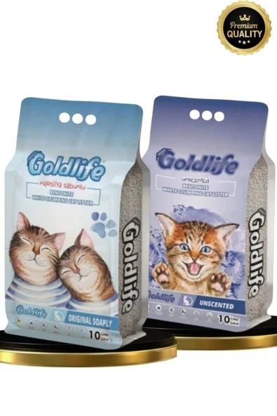 Gold Premium 2*10 Litre Kedi Kumu (Kokusuz 10 litre + M.Sabun Kokulu 10 Litre Kedi Kumu) ürün görseli 1