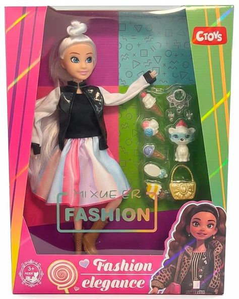 Ctoy Moda Aksesuarlı Oyuncak Bebek Desenli Etekli 30 cm 867110 ürün görseli 1
