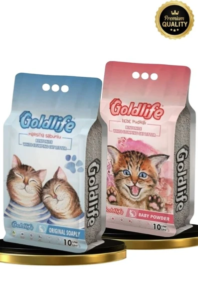 Gold Premium 2*10 Litre Kedi Kumu (Bebe Pudralı 10 litre + M.Sabun Kokulu 10 Litre Kedi Kumu) ürün görseli 1