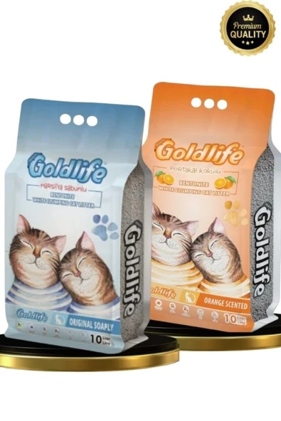 Gold Premium 2*10 Litre Kedi Kumu (Portakal Kokulu 10 litre + M.Sabun Kokulu 10 Litre Kedi Kumu) ürün görseli 1